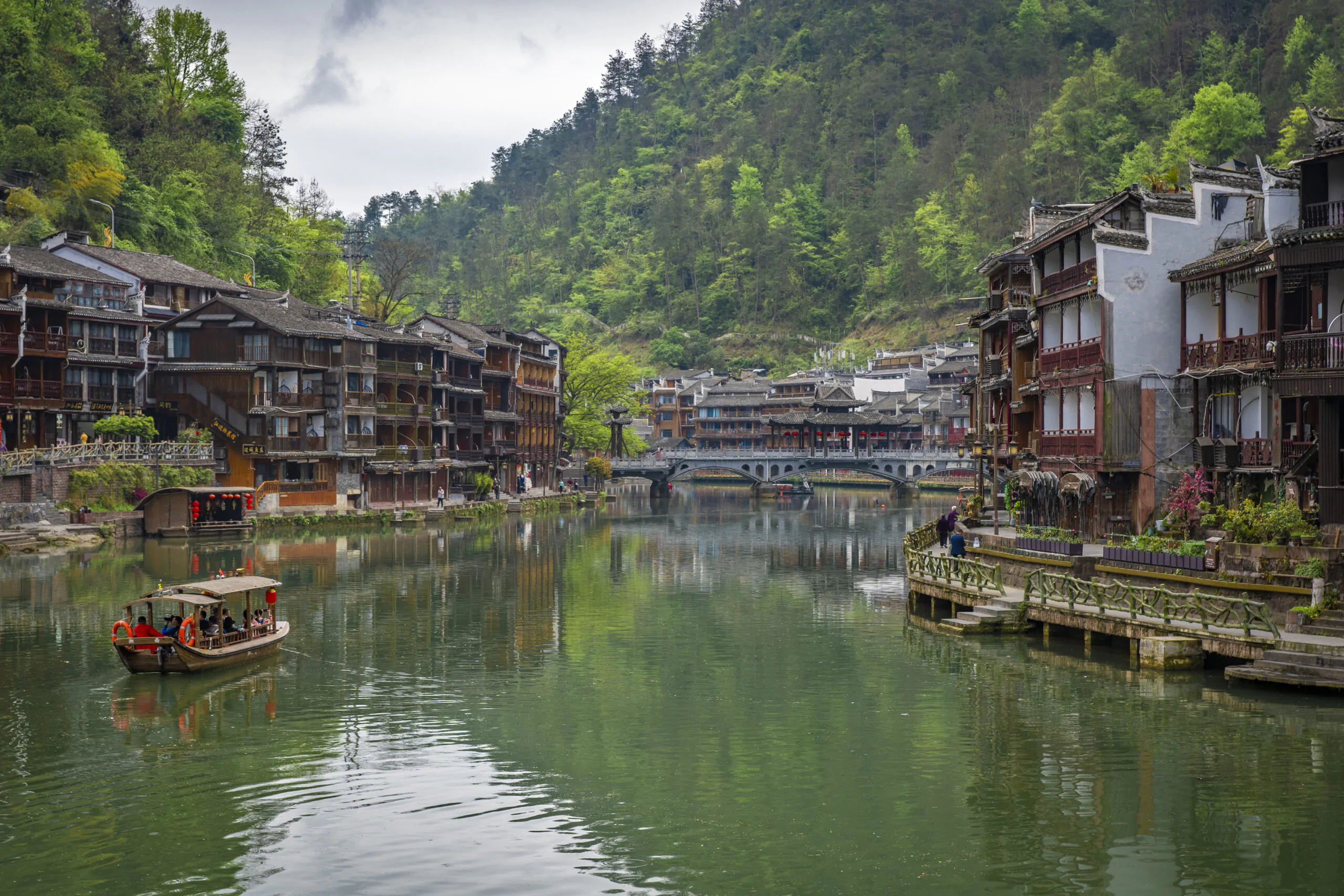 Fenghuang, traditional Chinese village, during the day.